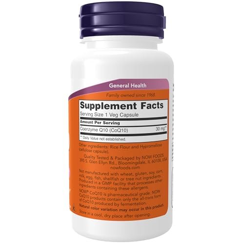 NOW Foods CoQ10 30 mg – 60 vegane Kapseln, pharmazeutische Qualität, All-Trans Form aus Fermentation