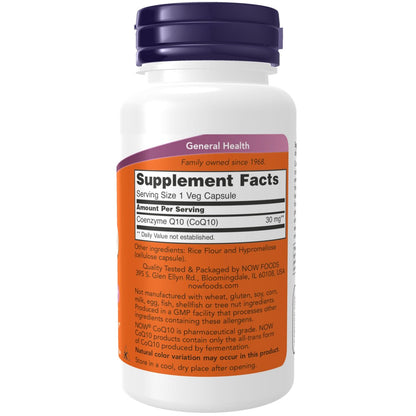NOW Foods CoQ10 30 mg – 60 vegane Kapseln, pharmazeutische Qualität, All-Trans Form aus Fermentation