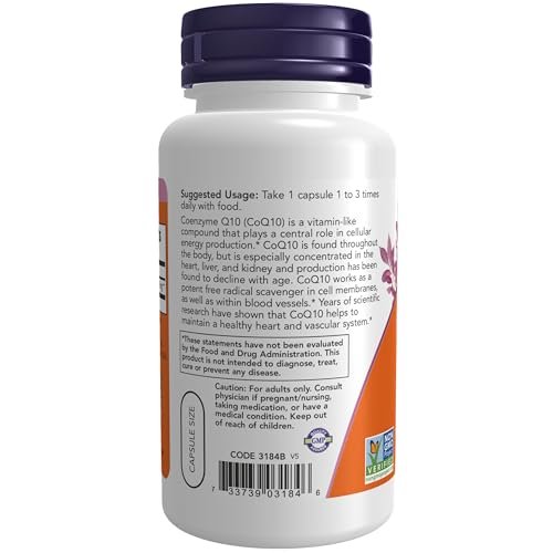NOW Foods CoQ10 30 mg – 60 vegane Kapseln, pharmazeutische Qualität, All-Trans Form aus Fermentation