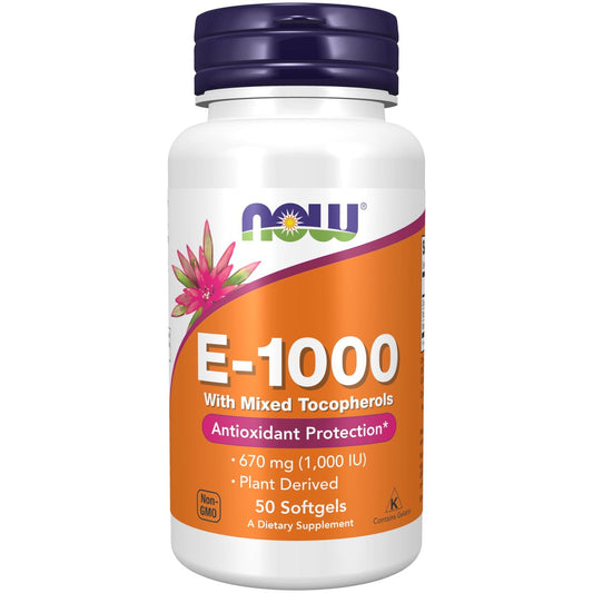 NOW Foods Vitamin E 1.000 IE mit gemischten Tocopherolen – Antioxidativer Schutz* – 50 Weichkapseln