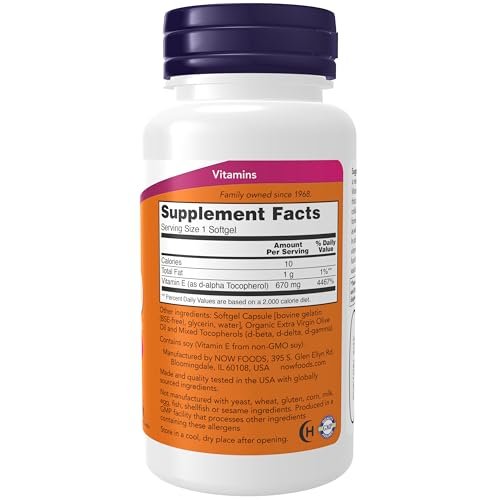NOW Foods Vitamin E 1.000 IE mit gemischten Tocopherolen – Antioxidativer Schutz* – 50 Weichkapseln