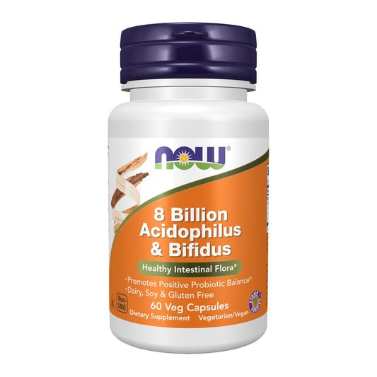 NOW Foods 8 Milliarden Acidophilus & Bifidus – 60 vegane Kapseln, milchfrei, sojafrei, glutenfrei, stammgeprüft