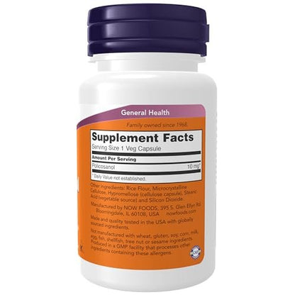 NOW Foods Policosanol 10 mg – 90 vegane Kapseln mit langkettigen Fettalkoholen aus Zuckerrohr