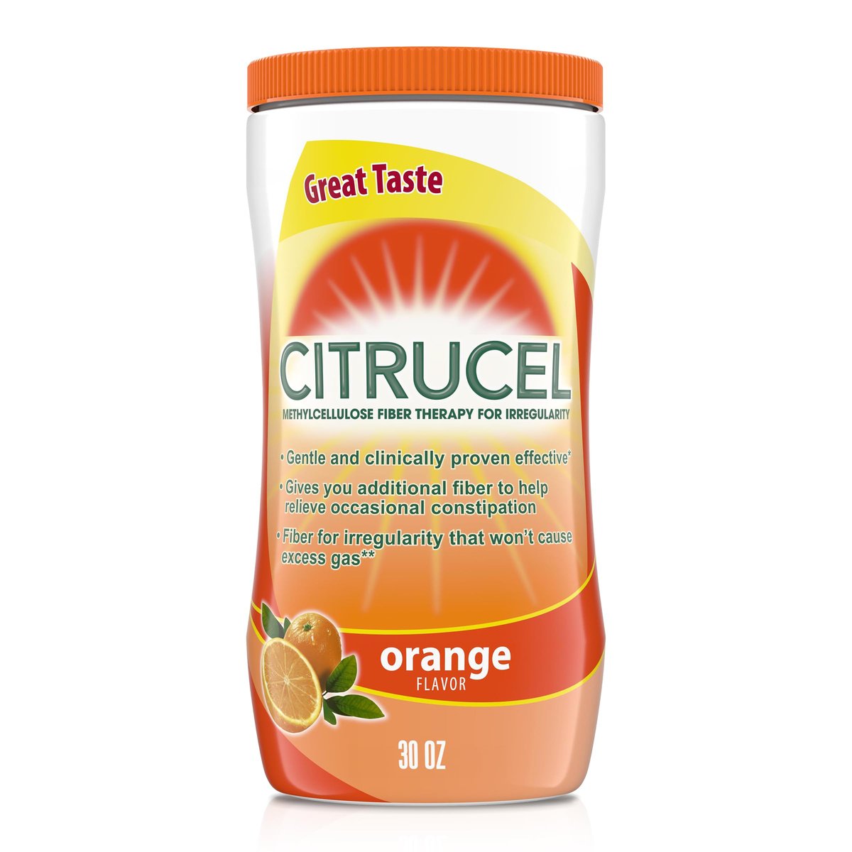 CITRUCEL Ballaststoffpulver bei gelegentlicher Verstopfung, Methylcellulose-Faserpulver, Orangengeschmack - 30 Unzen