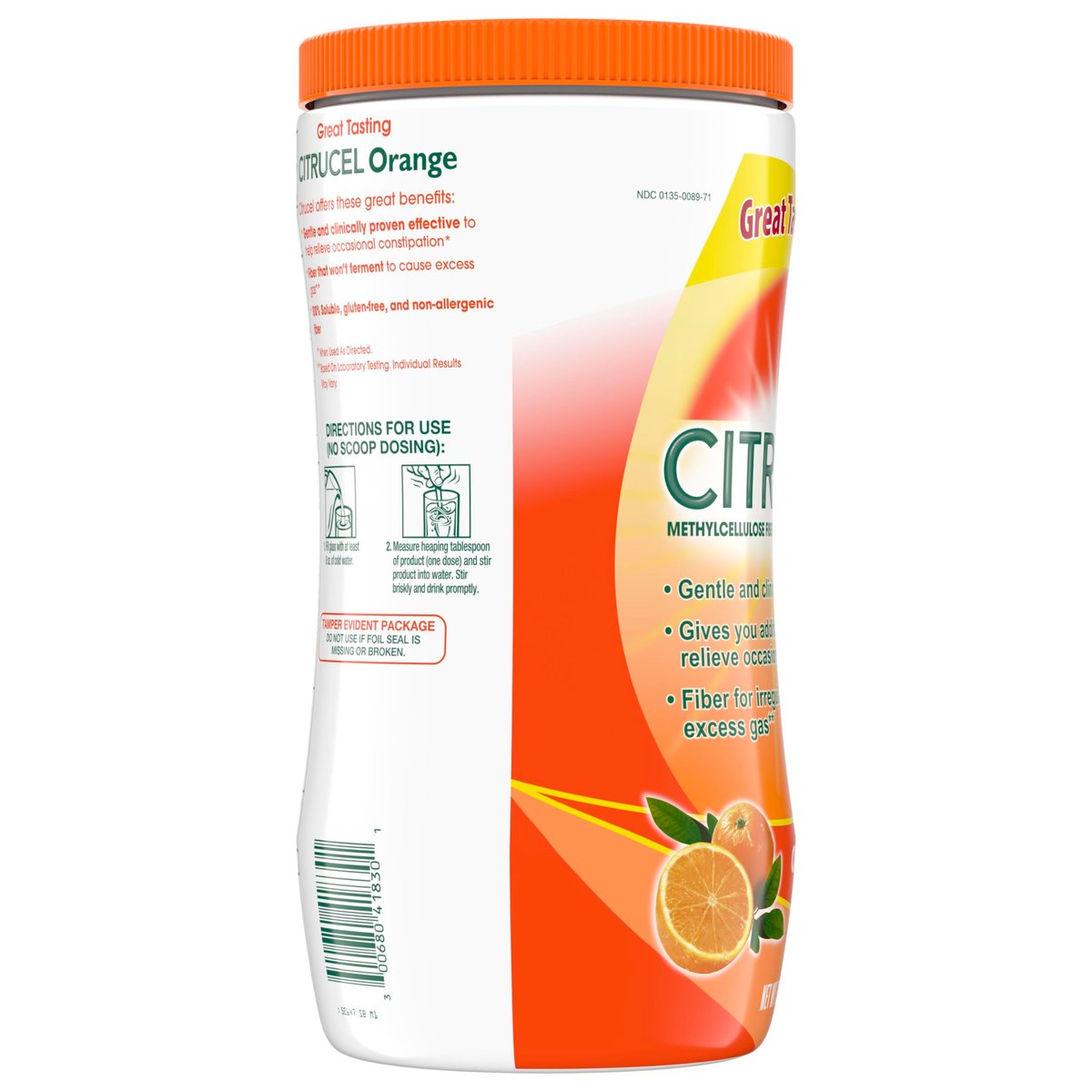 CITRUCEL Ballaststoffpulver bei gelegentlicher Verstopfung, Methylcellulose-Faserpulver, Orangengeschmack - 30 Unzen