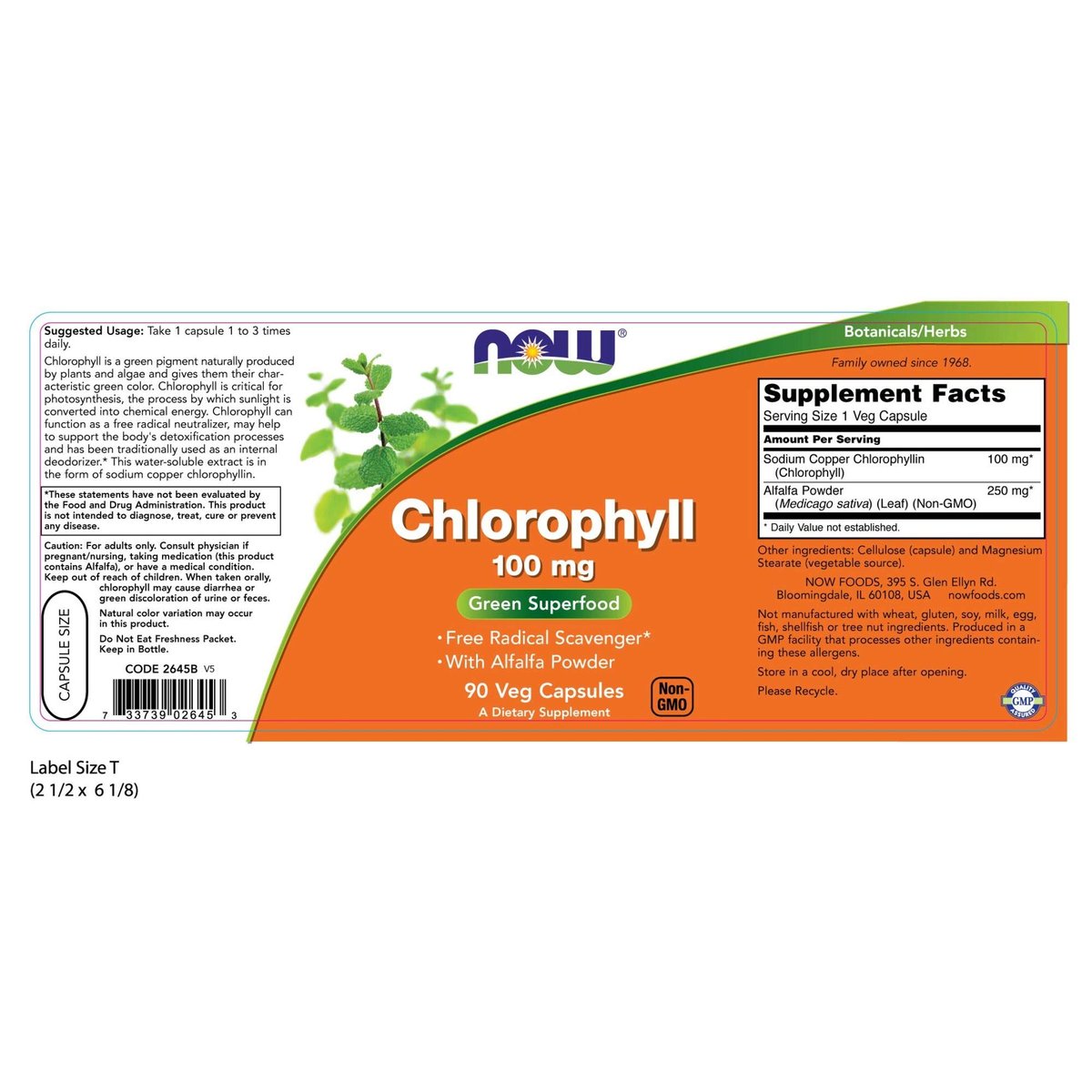 NOW Foods Chlorophyll 100 mg mit Alfalfa-Pulver, Grünes Superfood, 90 Veggie-Kapseln