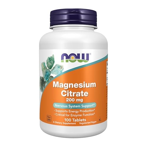 NOW Foods Magnesiumcitrat 200 mg – 100 Tabletten für Enzymfunktion & Nervensystem