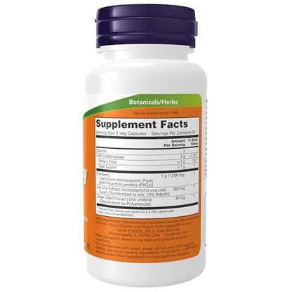 NOW Supplements Cranberry mit PACs, plus Uva Ursi und Traubenkernextrakt – 90 vegane Kapseln