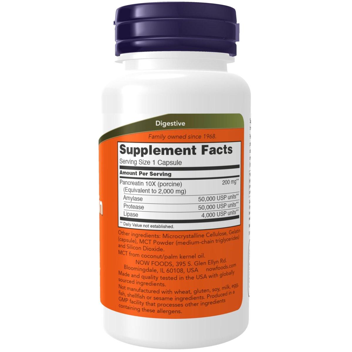 NOW Supplements, Pankreatin 10X 200 mg mit natürlich vorkommenden Protease-, Amylase- und Lipase-Enzymen, 100 Kapseln