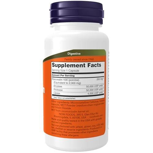 NOW Supplements, Pankreatin 10X 200 mg mit natürlich vorkommenden Protease-, Amylase- und Lipase-Enzymen, 100 Kapseln