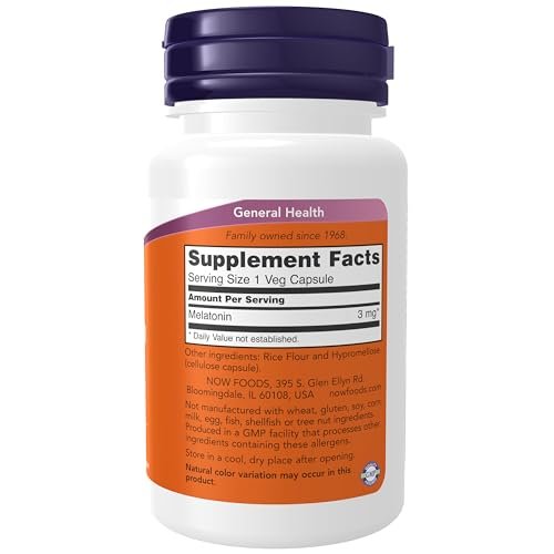 NOW Foods Melatonin 3 mg – 60 vegane Kapseln für einen gesunden Schlafzyklus