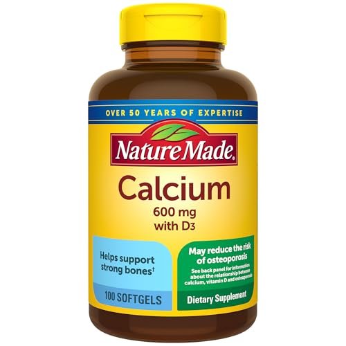 Nature Made Calcium 600 mg mit Vitamin D3 – Nahrungsergänzungsmittel für Knochenunterstützung, 100 Softgels