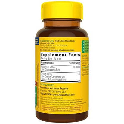 Nature Made Vitamin B12 500 mcg – 200 Tabletten, Nahrungsergänzungsmittel zur Unterstützung des Energiestoffwechsels