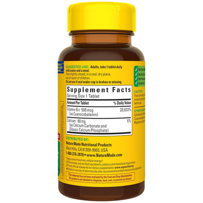 Nature Made Vitamin B12 500 mcg – 200 Tabletten, Nahrungsergänzungsmittel zur Unterstützung des Energiestoffwechsels