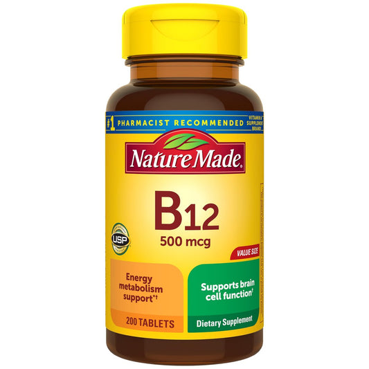 Nature Made Vitamin B12 500 mcg – 200 Tabletten, Nahrungsergänzungsmittel zur Unterstützung des Energiestoffwechsels