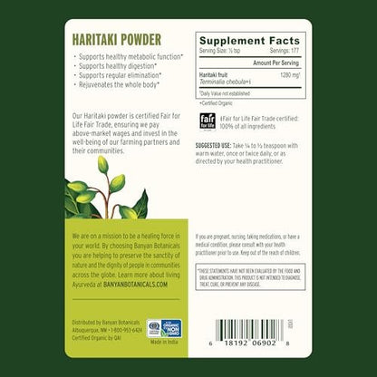 Banyan Botanicals Haritaki Pulver – Organische Terminalia Chebula – Ayurvedisches Verdauungsergänzungsmittel für sanfte Reinigung* – ½ lb – Nicht-GVO, nachhaltig, Fair for Life Fair Trade zertifiziert