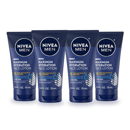 NIVEA MEN Maximum Hydration Gesichtslotion mit Lichtschutzfaktor 15 – 4er-Pack (4 x 75 ml)