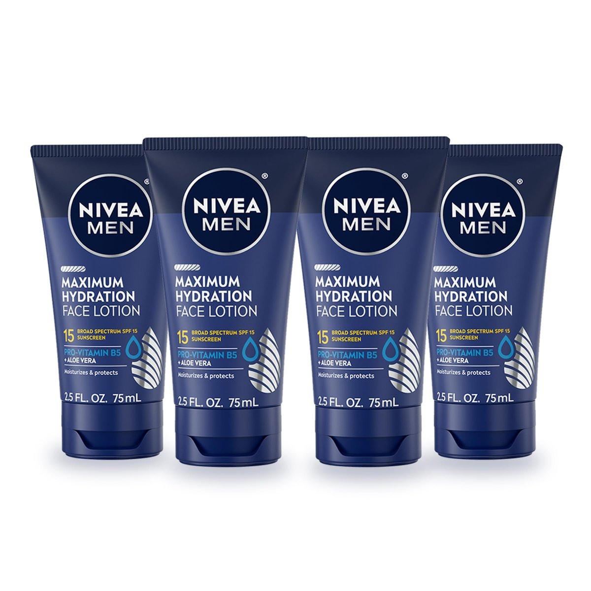 NIVEA MEN Maximum Hydration Gesichtslotion mit Lichtschutzfaktor 15 – 4er-Pack (4 x 75 ml)