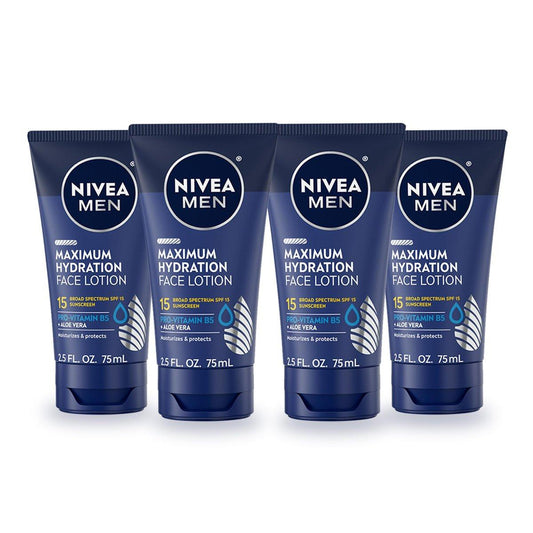 NIVEA MEN Maximum Hydration Gesichtslotion mit Lichtschutzfaktor 15 – 4er-Pack (4 x 75 ml)