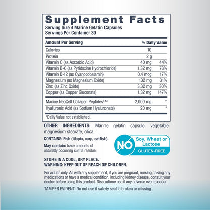 NeoCell Marine Collagen Peptides Kapseln | 120 Kapseln | mit Hyaluronsäure & Vitamin C | für Frauen & Männer
