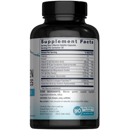 NeoCell Marine Collagen Peptides Kapseln | 120 Kapseln | mit Hyaluronsäure & Vitamin C | für Frauen & Männer