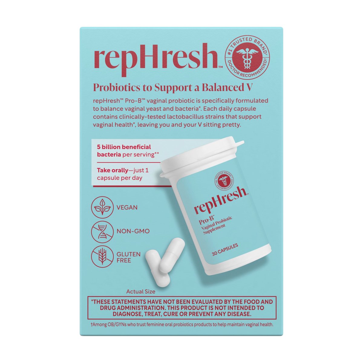 RepHresh Pro-B Vaginal Probiotikum für Frauen – pH-Balance & feminine Gesundheit, tägliche Kapseln, 30 Stück