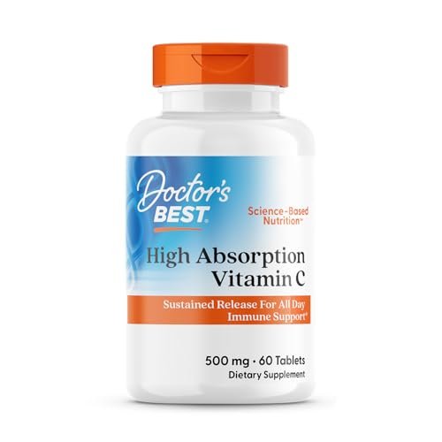 Doctor's Best Hochdosiertes Vitamin C 500 mg mit Bioflavonoiden – Veganes Vitamin C für Immunsystem, PureWay-C, Ascorbinsäure, verzögerte Freisetzung, glutenfrei – 60 Tabletten