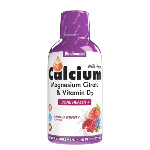 Bluebonnet Nutrition Flüssiges Calciumcitrat mit Magnesium, Vitamin D3 – für die Knochengesundheit – glutenfrei, sojafrei, milchfrei, koscher – 473 ml – 32 Portionen – Geschmack: gemischte Beeren