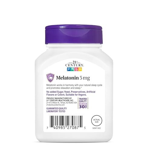21st Century Melatonin 5mg Tabletten, 120 Stück, Schlafmittel für Erwachsene, Fördert Entspannung & erholsamen Schlaf, Nicht gewöhnungsbildend, Glutenfrei, Nicht-GVO