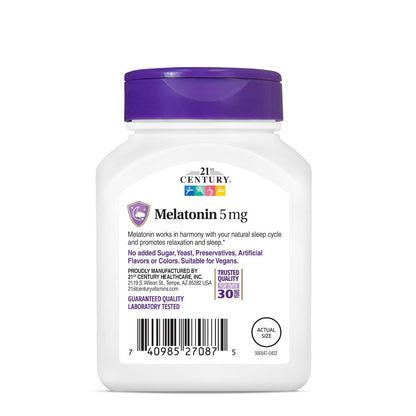 21st Century Melatonin 5mg Tabletten, 120 Stück, Schlafmittel für Erwachsene, Fördert Entspannung & erholsamen Schlaf, Nicht gewöhnungsbildend, Glutenfrei, Nicht-GVO