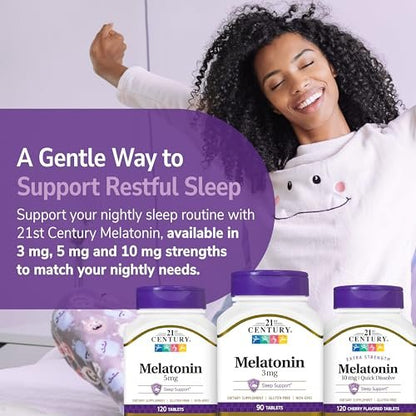 21st Century Melatonin 5mg Tabletten, 120 Stück, Schlafmittel für Erwachsene, Fördert Entspannung & erholsamen Schlaf, Nicht gewöhnungsbildend, Glutenfrei, Nicht-GVO
