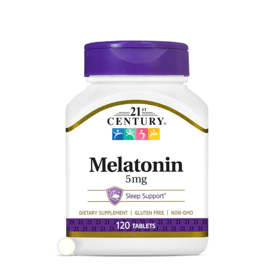 21st Century Melatonin 5mg Tabletten, 120 Stück, Schlafmittel für Erwachsene, Fördert Entspannung & erholsamen Schlaf, Nicht gewöhnungsbildend, Glutenfrei, Nicht-GVO