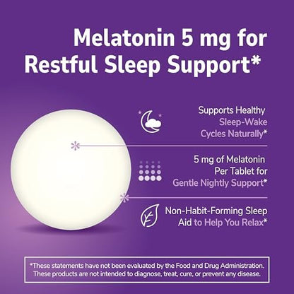 21st Century Melatonin 5mg Tabletten, 120 Stück, Schlafmittel für Erwachsene, Fördert Entspannung & erholsamen Schlaf, Nicht gewöhnungsbildend, Glutenfrei, Nicht-GVO