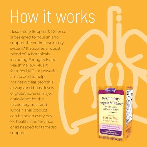 Nature's Secret Atemwegsunterstützung & Abwehr – 60 Tabletten – Fördert gesunde Lunge und Bronchien – mit NAC, Bockshornklee & Eibisch – 30 Portionen