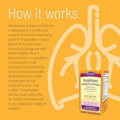 Nature's Secret Atemwegsunterstützung & Abwehr – 60 Tabletten – Fördert gesunde Lunge und Bronchien – mit NAC, Bockshornklee & Eibisch – 30 Portionen