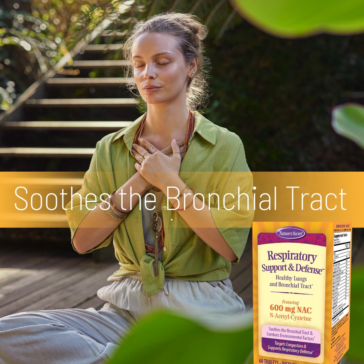Nature's Secret Atemwegsunterstützung & Abwehr – 60 Tabletten – Fördert gesunde Lunge und Bronchien – mit NAC, Bockshornklee & Eibisch – 30 Portionen