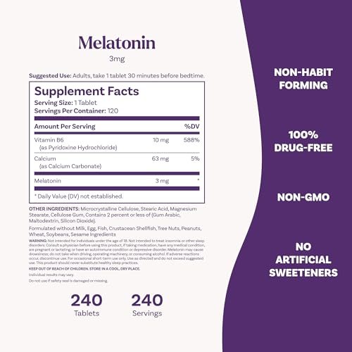 Natrol Melatonin 3 mg – Nahrungsergänzungsmittel für erholsamen Schlaf, 240 Tabletten, 240 Tage Versorgung
