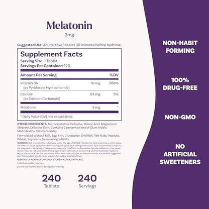 Natrol Melatonin 3 mg – Nahrungsergänzungsmittel für erholsamen Schlaf, 240 Tabletten, 240 Tage Versorgung