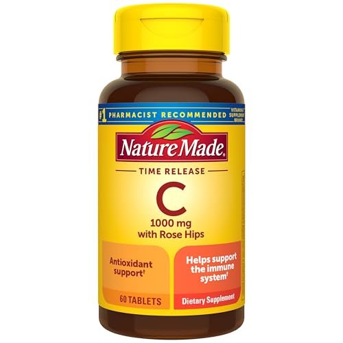 Nature Made Vitamin C 1000 mg mit Hagebutte – Nahrungsergänzungsmittel zur Immununterstützung, 60 Tabletten mit verlängerter Freisetzung, 60-Tage-Vorrat