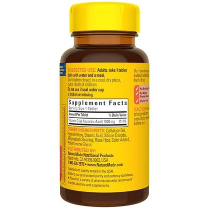 Nature Made Vitamin C 1000 mg mit Hagebutte – Nahrungsergänzungsmittel zur Immununterstützung, 60 Tabletten mit verlängerter Freisetzung, 60-Tage-Vorrat