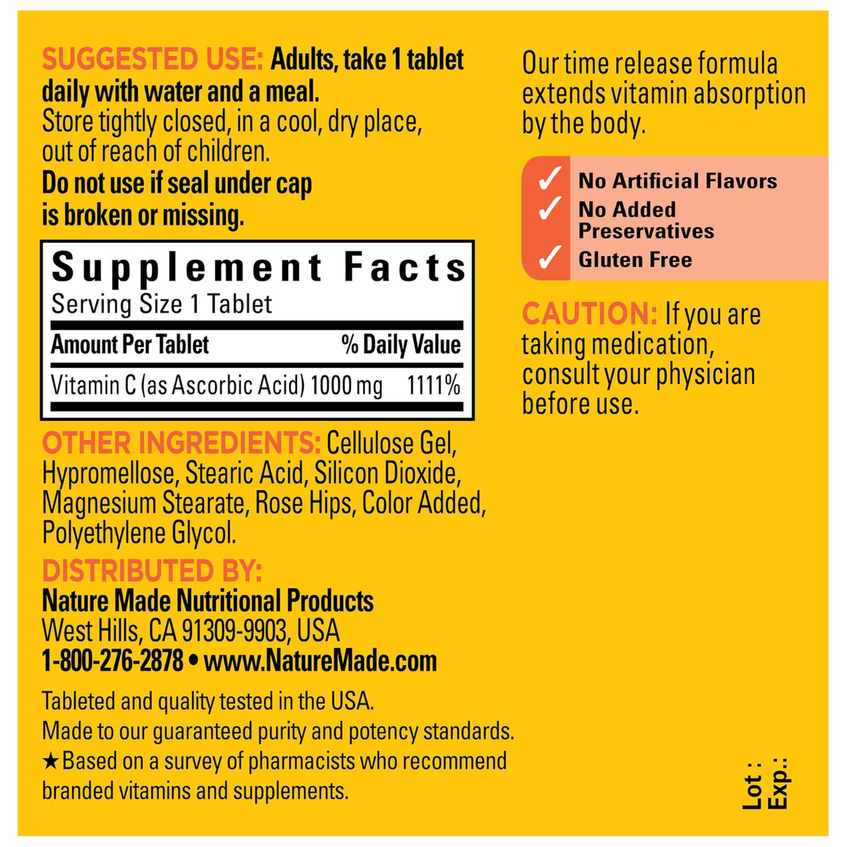 Nature Made Vitamin C 1000 mg mit Hagebutte – Nahrungsergänzungsmittel zur Immununterstützung, 60 Tabletten mit verlängerter Freisetzung, 60-Tage-Vorrat