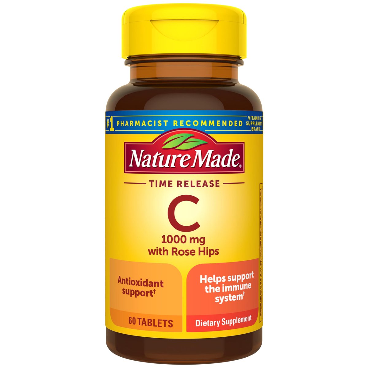 Nature Made Vitamin C 1000 mg mit Hagebutte – Nahrungsergänzungsmittel zur Immununterstützung, 60 Tabletten mit verlängerter Freisetzung, 60-Tage-Vorrat