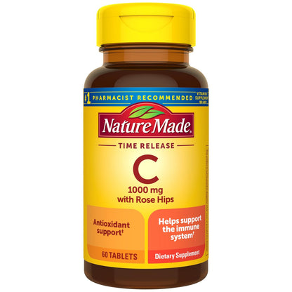 Nature Made Vitamin C 1000 mg mit Hagebutte – Nahrungsergänzungsmittel zur Immununterstützung, 60 Tabletten mit verlängerter Freisetzung, 60-Tage-Vorrat