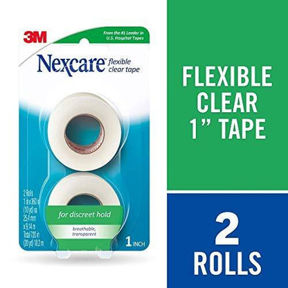 Nexcare Flexibles durchsichtiges Klebeband, wasserdicht, 1 Zoll x 10 Yards, 2 Rollen