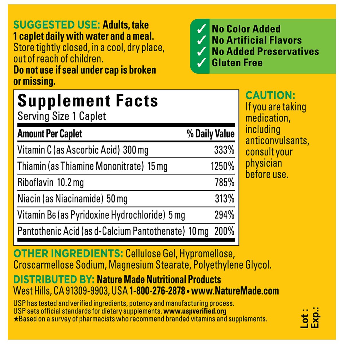 Nature Made B-Komplex Nahrungsergänzungsmittel, Vitamin-B-Komplex mit Vitamin C zur Unterstützung des Immunsystems, 100 Tabletten, 100-Tage-Versorgung