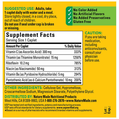 Nature Made B-Komplex Nahrungsergänzungsmittel, Vitamin-B-Komplex mit Vitamin C zur Unterstützung des Immunsystems, 100 Tabletten, 100-Tage-Versorgung