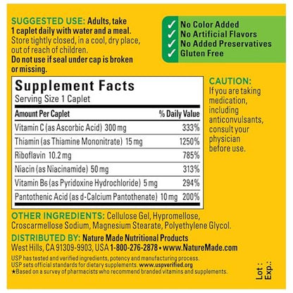 Nature Made B-Komplex Nahrungsergänzungsmittel, Vitamin-B-Komplex mit Vitamin C zur Unterstützung des Immunsystems, 100 Tabletten, 100-Tage-Versorgung