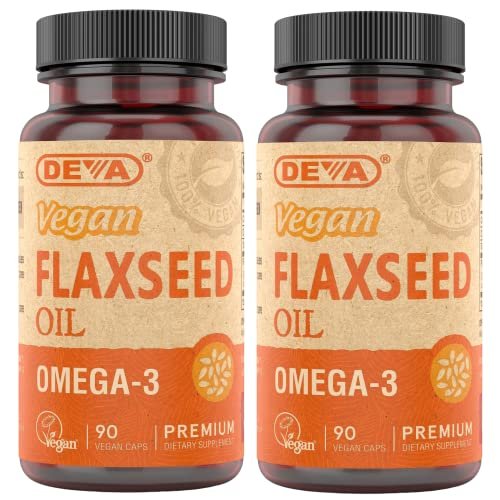 DEVA Bio Vegane Leinsamenöl-Kapseln - Reich an Omega-3, Kaltgepresst & Unraffiniert - 90 Kapseln, 2er-Pack