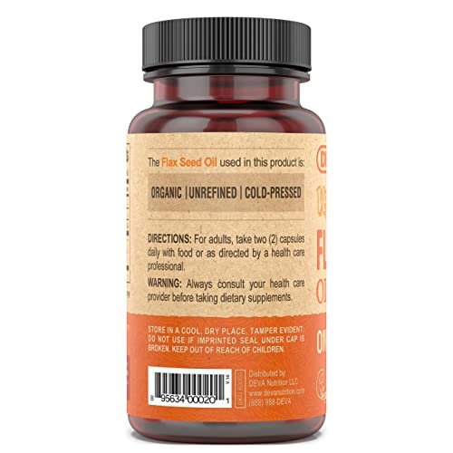DEVA Bio Vegane Leinsamenöl-Kapseln - Reich an Omega-3, Kaltgepresst & Unraffiniert - 90 Kapseln, 2er-Pack