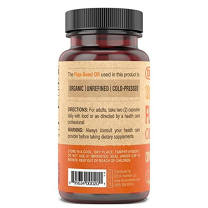 DEVA Bio Vegane Leinsamenöl-Kapseln - Reich an Omega-3, Kaltgepresst & Unraffiniert - 90 Kapseln, 2er-Pack